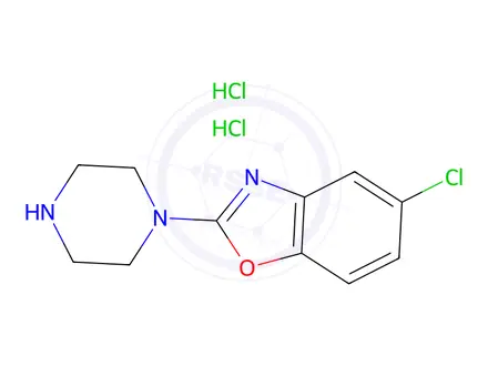 Chemical structure of 5-Chloro-2-piperazin-1-yl-1,3-benzoxazoledihydrochloride
