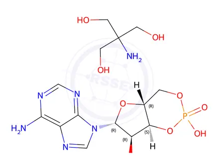 Chemical structure of Adenosine 3',5'-cyclic Monophosphate Tris Salt