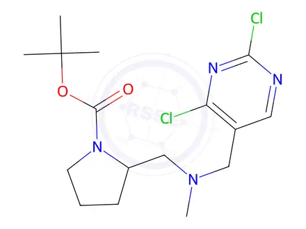 Chemical structure of tert-butyl 2-((((2,4-dichloropyrimidin-5-yl)methyl)(methyl)amino)methyl)pyrrolidine-1-carboxylate