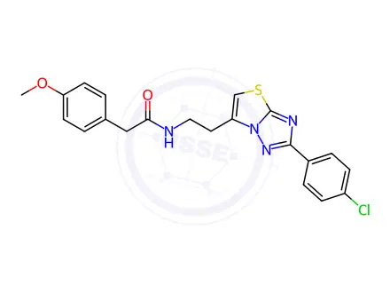 Chemical structure of N-[2-[2-(4-chlorophenyl)-[1,3]thiazolo[3,2-b][1,2,4]triazol-6-yl]ethyl]-2-(4-methoxyphenyl)acetamide