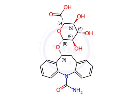 Chemical structure of (R)-10-Monohydroxy-10,11-dihydro Carbamazepine O-β-D-Glucuronide Sodium Salt