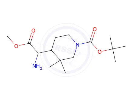 Chemical structure of Tert-butyl 4-(1-amino-2-methoxy-2-oxoethyl)-3,3-dimethylpiperidine-1-carboxylate