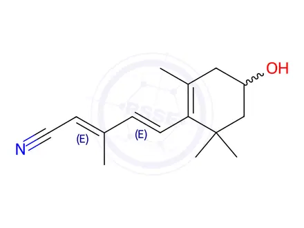Chemical structure of 3-Methyl-5-(4-hydroxy-2,6,6-trimethylcyclohex-1-enyl)penta-2-(E/Z)-4-diene-nitrile