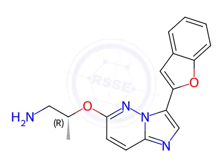 Chemical structure of (2R)-2-[[3-(2-Benzofuranyl)imidazo[1,2-b]pyridazin-6-yl]oxy]-1-propanamine