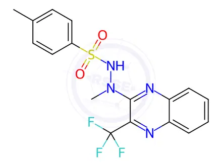 Chemical structure of N',4-dimethyl-N'-(3-(trifluoromethyl)quinoxalin-2-yl)benzenesulfonohydrazide