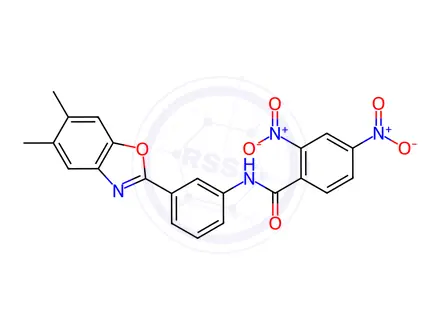 Chemical structure of N-(3-(5,6-dimethylbenzo[d]oxazol-2-yl)phenyl)-2,4-dinitrobenzamide