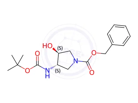 Chemical structure of (3S,4S)-3-tert-Butoxycarbonylamino-4-hydroxy-pyrrolidine-1-carboxylic acid benzyl ester