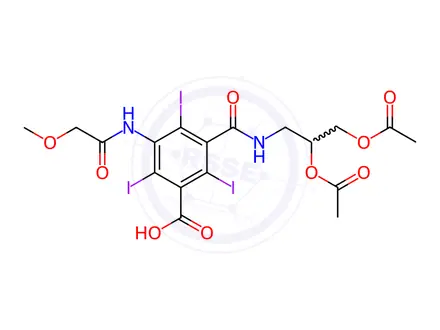 Chemical structure of Benzoic acid, 3-[[[2,3-bis(acetyloxy)propyl]amino]carbonyl]-2,4,6-triiodo-5-[(2-methoxyacetyl)amino]-