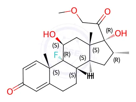 Chemical structure of Pregna-1,4-diene-3,20-dione, 9-fluoro-11,17-dihydroxy-21-methoxy-16-methyl-, (11β,16α)-
