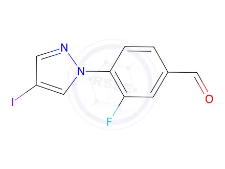 Chemical structure of 3-Fluoro-4-(4-iodo-1h-pyrazol-1-yl)benzaldehyde
