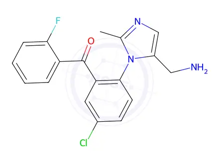 Chemical structure of (2-(5-(Aminomethyl)-2-methyl-1H-imidazol-1-yl)-5-chlorophenyl)(2-fluorophenyl)methanone Dihydrochloride