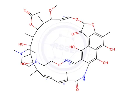 Chemical structure of 3-[[[2-(4-Methyl-1-piperazinyl)ethoxy]imino]methyl]rifamycin