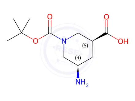 Chemical structure of (3S,5R)-5-amino-1-(tert-butoxycarbonyl)piperidine-3-carboxylic acid