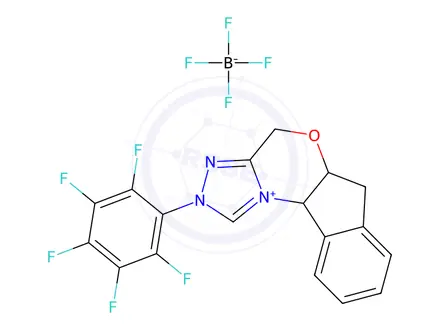 Chemical structure of 2-(Perfluorophenyl)-5a,10b-dihydro-4H,6H-indeno[2,1-b][1,2,4]triazolo[4,3-d][1,4]oxazin-2-ium tetrafluoroborate