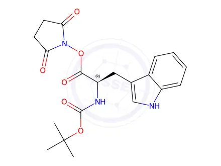 Chemical structure of (R)-2,5-Dioxopyrrolidin-1-yl 2-((tert-butoxycarbonyl)amino)-3-(1H-indol-3-yl)propanoate