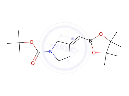 Chemical structure of 1-Pyrrolidinecarboxylic acid, 3-[(4,4,5,5-tetramethyl-1,3,2-dioxaborolan-2-yl)methylene]-, 1,1-dimethylethyl ester, (3E)-