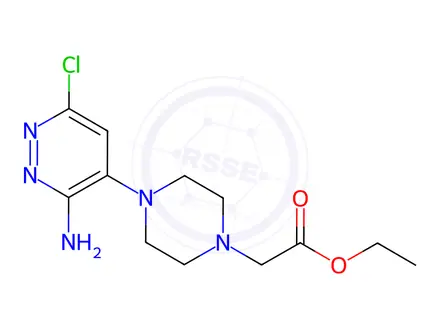 Chemical structure of ethyl 2-(4-(3-amino-6-chloropyridazin-4-yl)piperazin-1-yl)acetate