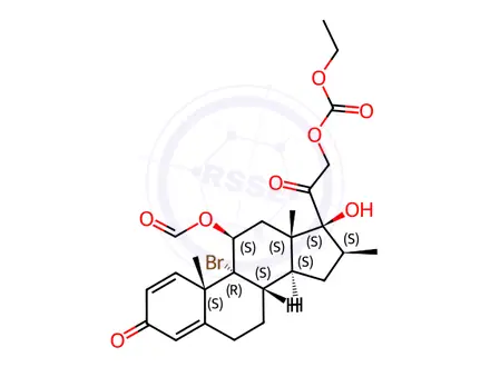 Chemical structure of (11β,16α)-9-Bromo-21-[(ethoxycarbonyl)oxy]-11-(formyloxy)-17-hydroxy-16-methylpregna-1,4-diene-3,20-dione