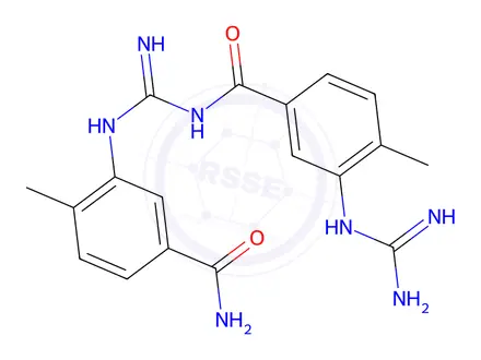 Chemical structure of N-(N-(5-Carbamoyl-2-methylphenyl)carbamimidoyl)-3-guanidino-4-methylbenzamide