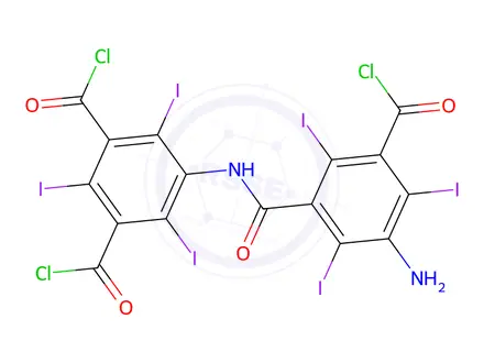 Chemical structure of 5-(3-amino-5-(chlorocarbonyl)-2,4,6-triiodobenzamido)-2,4,6-triiodoisophthaloyl dichloride