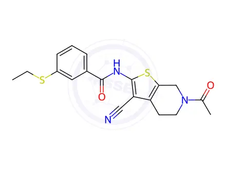 Chemical structure of N-(6-Acetyl-3-cyano-4,5,6,7-tetrahydrothieno[2,3-c]pyridin-2-yl)-3-(ethylthio)benzamide