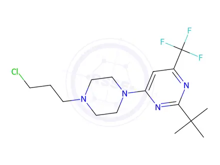 Chemical structure of 4-[4-(3-Chloropropyl)-1-piperazinyl]-2-(1,1-dimethylethyl)-6-(trifluoromethyl)pyrimidine