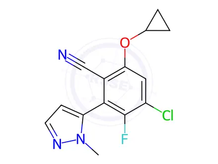 Chemical structure of 4-Chloro-6-cyclopropoxy-3-fluoro-2-(1-methyl-1H-pyrazol-5-yl)benzonitrile