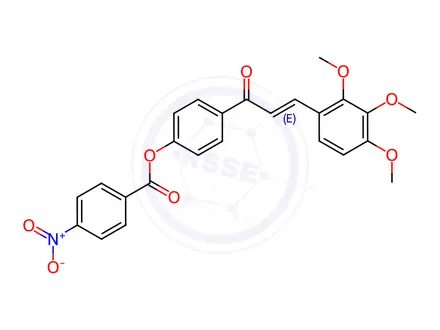 Chemical structure of 4-[(2E)-3-(2,3,4-Trimethoxyphenyl)prop-2-enoyl]phenyl 4-nitrobenzoate