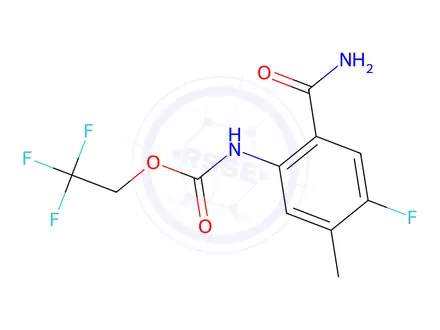 Chemical structure of 2,2,2-trifluoroethyl N-(2-carbamoyl-4-fluoro-5-methylphenyl)carbamate