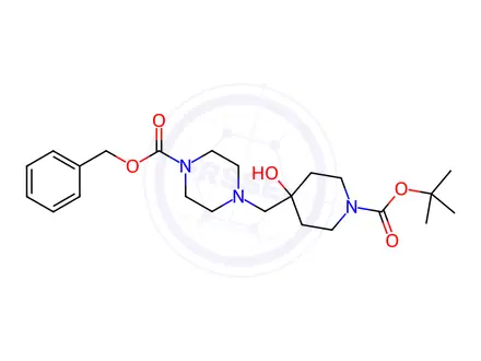 Chemical structure of benzyl 4-((1-(tert-butoxycarbonyl)-4-hydroxypiperidin-4-yl)methyl)piperazine-1-carboxylate