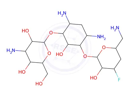 Chemical structure of 3',4'-dideoxy-3'-fluorokanamycin A