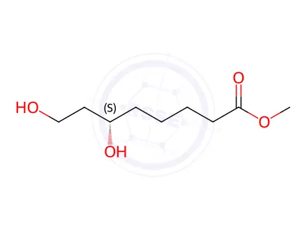 Chemical structure of Octanoic acid, 6,8-dihydroxy-, methyl ester, (6S)-