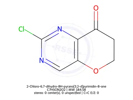 Chemical structure of 2-Chloro-6,7-dihydro-8H-pyrano[3,2-d]pyrimidin-8-one