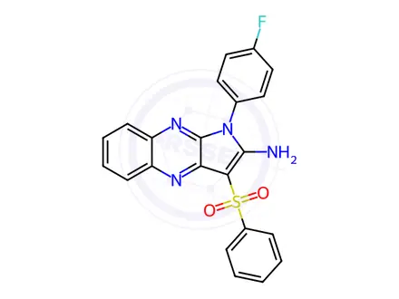 Chemical structure of 1-(4-Fluorophenyl)-3-(phenylsulfonyl)-1H-pyrrolo[2,3-b]quinoxalin-2-amine