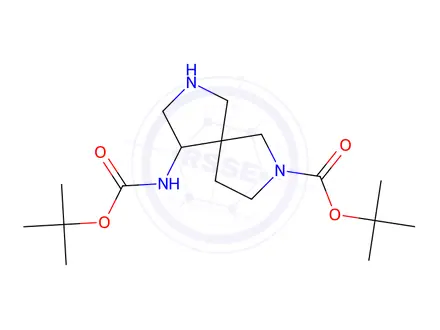 Chemical structure of tert-butyl 9-(tert-butoxycarbonylamino)-2,7-diazaspiro[4.4]nonane-2-carboxylate