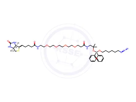Chemical structure of 4,7,10,13-Tetraoxa-16-azaheneicosanamide, N-[2-[[[(6-azidohexyl)oxy]diphenylsilyl]oxy]-2-methylpropyl]-21-[(3aS,4S,6aR)-hexahydro-2-oxo-1H-thieno[3,4-d]imidazol-4-yl]-17-oxo