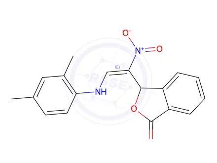 Chemical structure of 3-[(E)-2-[(2,4-Dimethylphenyl)amino]-1-nitroethenyl]-1,3-dihydro-2-benzofuran-1-one
