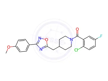 Chemical structure of 1-(2-chloro-5-fluorobenzoyl)-4-{[3-(4-methoxyphenyl)-1,2,4-oxadiazol-5-yl]methyl}piperidine