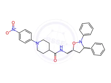 Chemical structure of N-((2,3-diphenylisoxazolidin-5-yl)methyl)-1-(4-nitrophenyl)piperidine-4-carboxamide