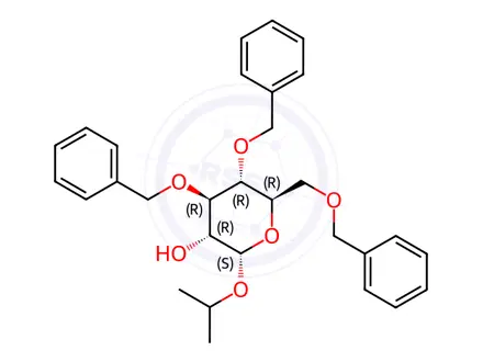 Chemical structure of 1-Methylethyl 3,4,6-tris-O-(phenylmethyl)-a-D-glucopyranoside