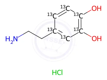 Chemical structure of 2-(3,4-Dihydroxyphenyl-13C6)ethylamine HCl