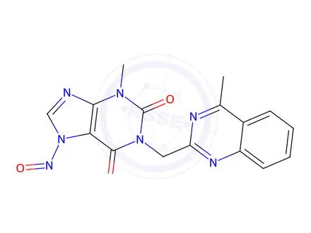 Chemical structure of 3-methyl-1-((4-methylquinazolin-2-yl)methyl)-7-nitroso-3,7-dihydro-1H-purine-2,6-dione