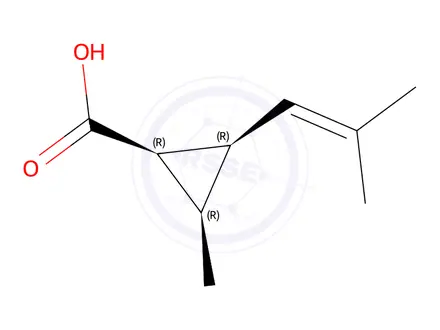 Chemical structure of Cyclopropanecarboxylic acid, 2-methyl-3-(2-methyl-1-propenyl)-, (1alpha,2alpha,3alpha)-(9CI)