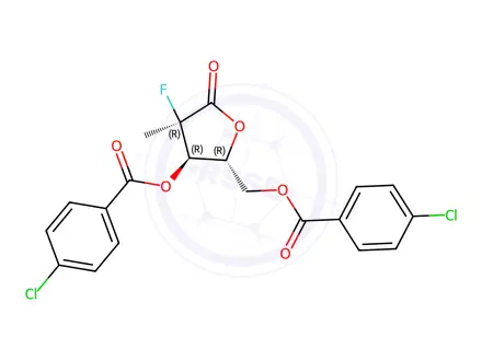 Chemical structure of (2R)-2-Deoxy-2-fluoro-2-Methyl-D-erythro-pentonic acid-g-lactone 3,5-bis(4-chlorobenzoate)