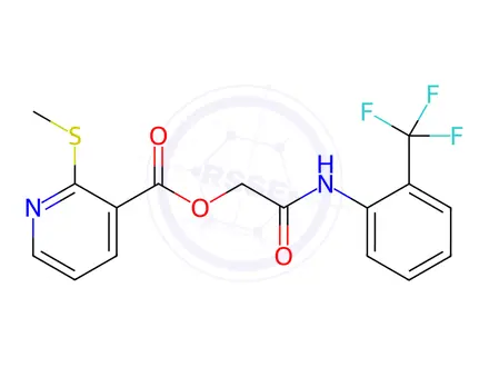 Chemical structure of 2-Oxo-2-((2-(trifluoromethyl)phenyl)amino)ethyl 2-(methylthio)nicotinate