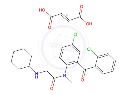 Chemical structure of N-(4-Chloro-2-(2-chlorobenzoyl)phenyl)-2-(cyclohexylamino)-N-methylacetamide fumarate