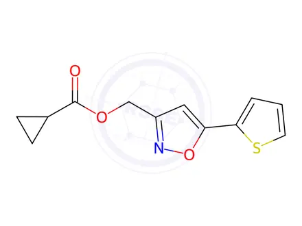 Chemical structure of (5-(Thiophen-2-yl)isoxazol-3-yl)methyl cyclopropanecarboxylate