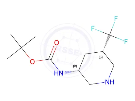 Chemical structure of tert-butyl N-[(3R,5S)-5-(trifluoromethyl)piperidin-3-yl]carbamate
