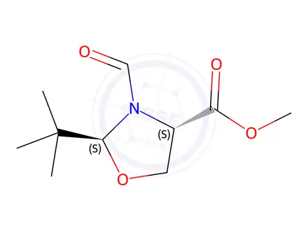 Chemical structure of (2S,4R)-2-(tert-Butyl)-3-formyl-4-oxazolidinecarboxylic Acid Methyl Ester