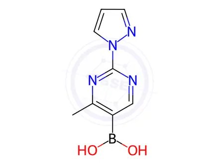Chemical structure of (4-Methyl-2-(1H-pyrazol-1-yl)pyrimidin-5-yl)boronic acid